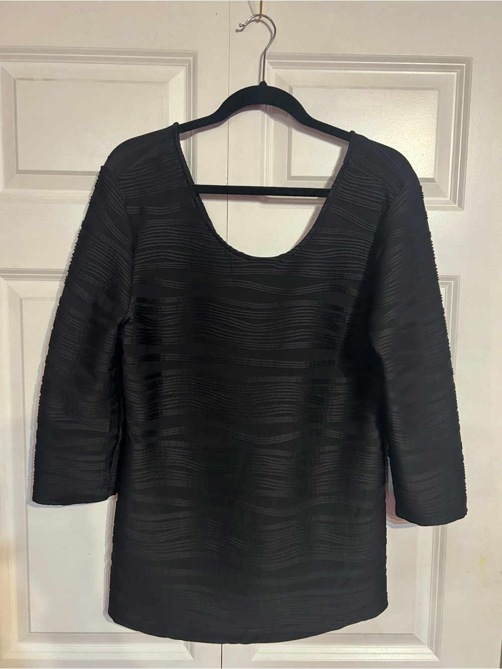 Black Textured Scoop Neck Women's Shirt